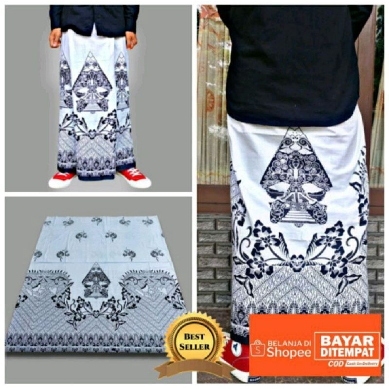 Sarung Batik Halus Motif Wayang Gunungan - Warna Hitam Putih  - Sarung Gus Azmi - sarung wayang - sa