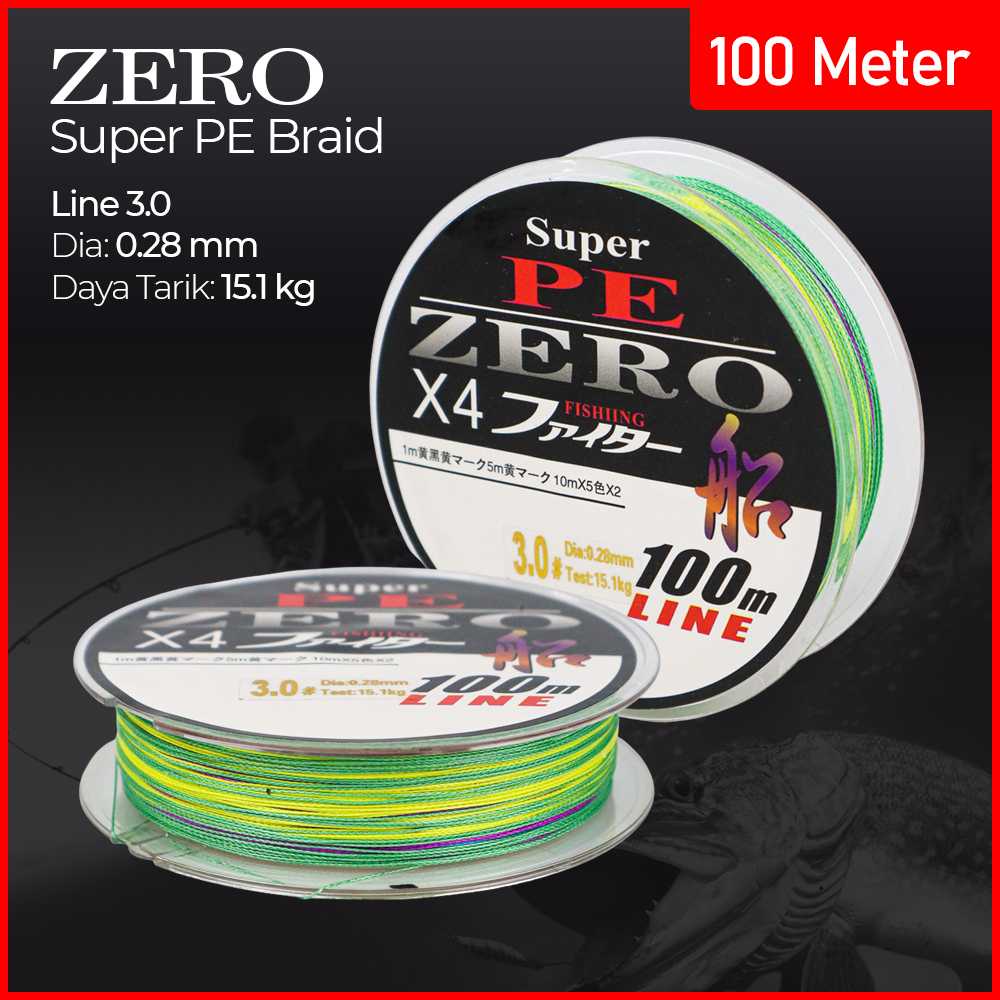 Zero Senar Benang Tali Pancing Super PE 4 Braid Line 3.0 100 Meter