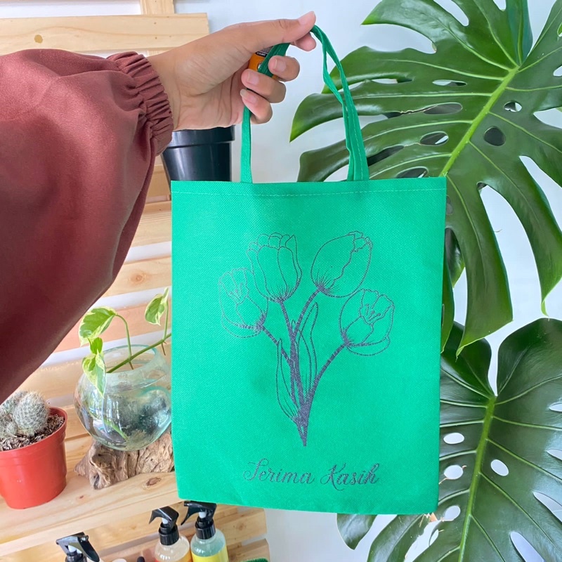 TAS SOUVENIR HAJATAN ULTAH TASYAKURAN WEDDING TERMURAH KEKINIAN  MOTIF BUNGA TULIP THANK YOU READY SIAP KIRIM F 25x30