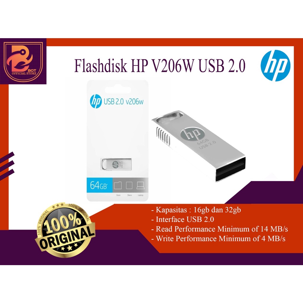 Flash Disk HP V206W 32GB 16GB Original Garansi Resmi | Flashdisk HP Murah Original