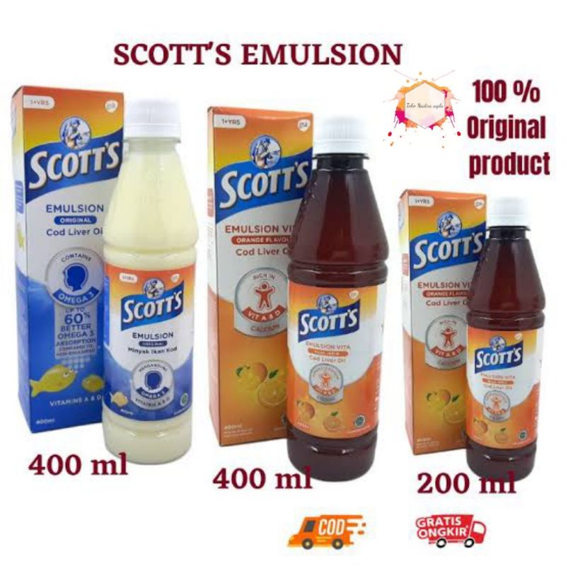 Minyak ikan Scoot emulsion vitamin rasa jeruk dan original 400ml dan 200ml Scoot emulsion anak