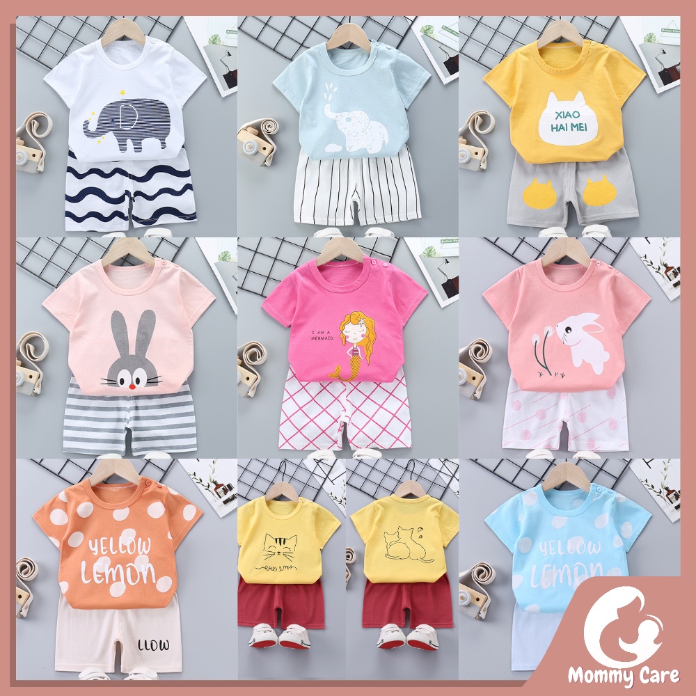 MOMMYCARE SETELAN ANAK BAHAN KAOS LENGAN PENDEK CELANA PENDEK BAJU BAYI LAKI LAKI BAJU BAYI PEREMPUAN STELAN BAYI STELAN ANAK IMPORT KOREA 0 4 TAHUN SETELAN BAYI  #B35 - #B44