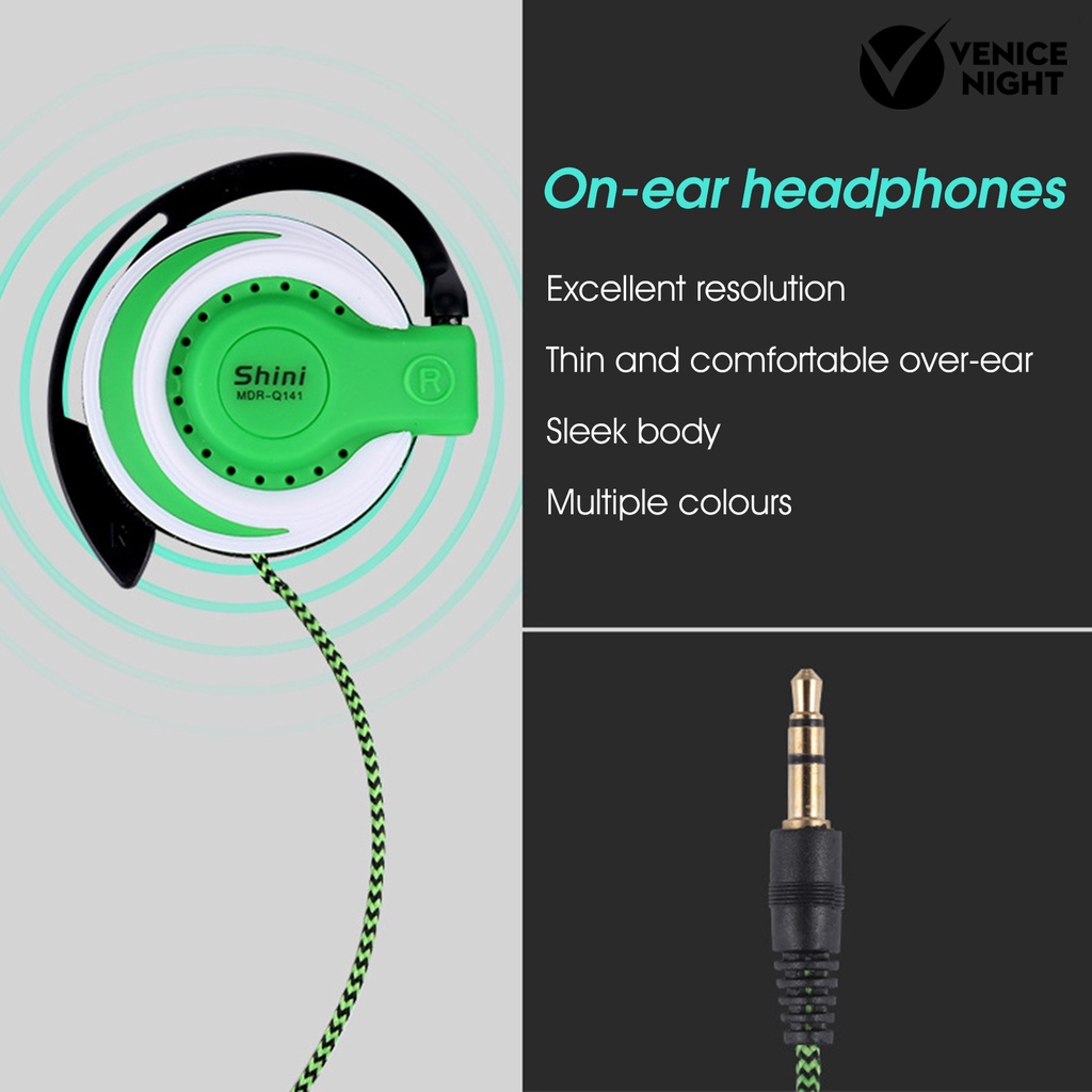 (VNEP) (Berkabel) Earbud High Fidelity Noise Cancelling Ergonomis 3.5mm Stereo Olahraga Ear Hook Earphone untuk Lari