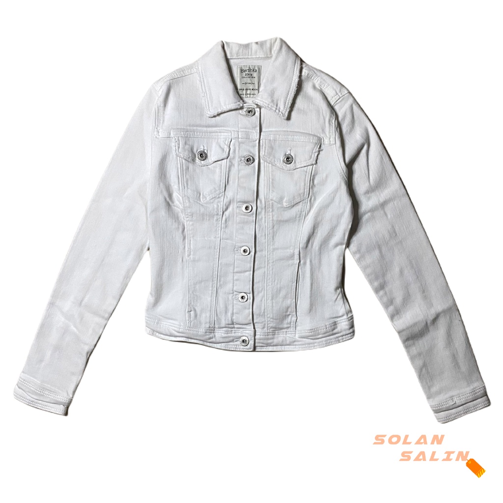 Bershka Jaket Denim Putih Wanita - Denim Jacket Trucker Woman Preloved