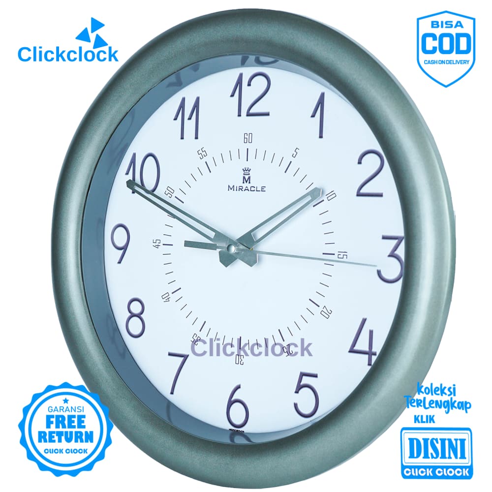 Jam Dinding Analog Minimalis Abu Miracle M329 403 Besar Dekorasi Dinding Murah