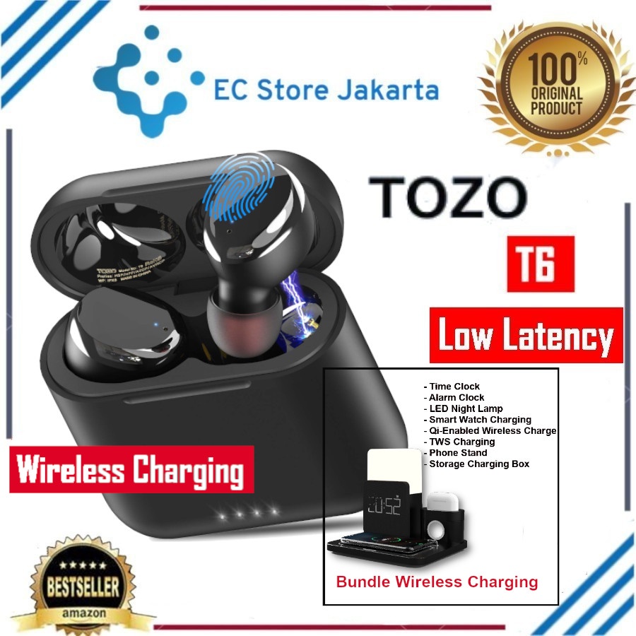 TOZO T6 True Wireless Earbuds Bluetooth Headphones Touch Control with Wireless Charging Case IPX8