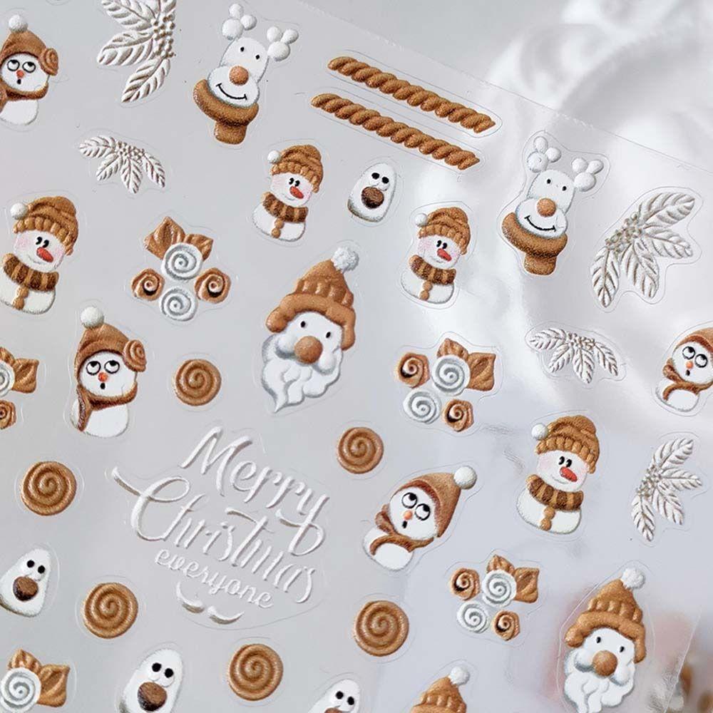 AUGUSTINA Agustinina Stiker Kuku Natal Wanita Perekat Diri Lampu Natal Santa Claus Snowman Nail Art Dekorasi