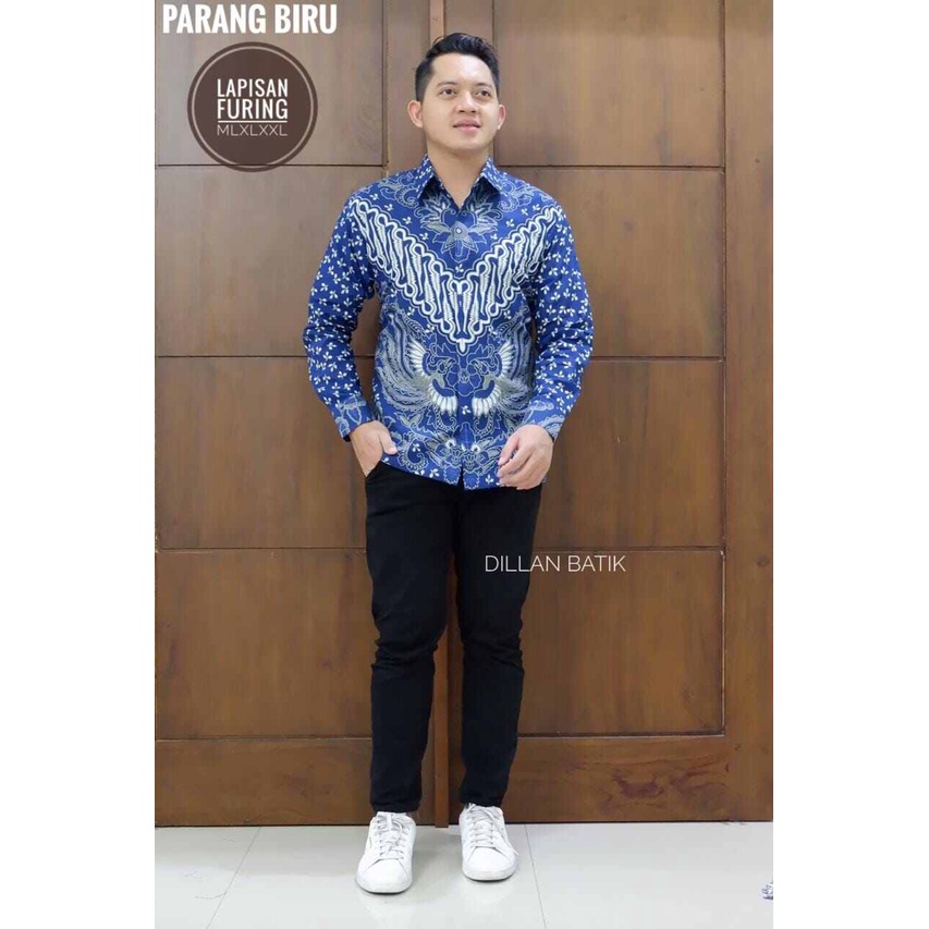 Kemeja batik pria terbaru warna biru cerah bahan katun halus full furing / kemeja batik mewah warna biru terang terbaru / baju batik kondangan warna biru keren dan mewah / baju batik panjang pria kekinian PARANG BIRU