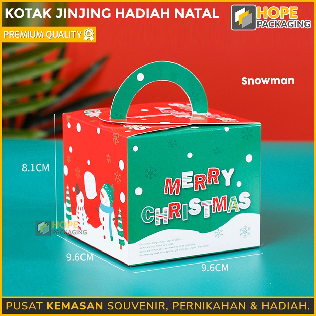 [ 3 pcs ] Box Natal Kemasan Christmas Packaging Kotak Kue / kotak Jinjing Bentuk Kotak Size : 9.6 x 9.6x 8.1 cm