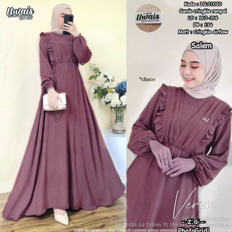 GAMIS UWAIS VEREN CRINKLE AIRFLOW PREMIUM CANTIK KEKINIAN TERBARU PAKAIAN WANITA VIRAL | COD