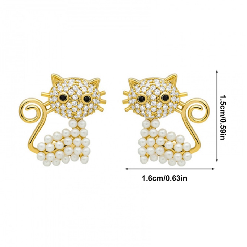 Fancyqube Anting Stud Desain Hewan Kucing Kuda Burung Aksen Mutiara Berlian Imitasi Untuk Wanita