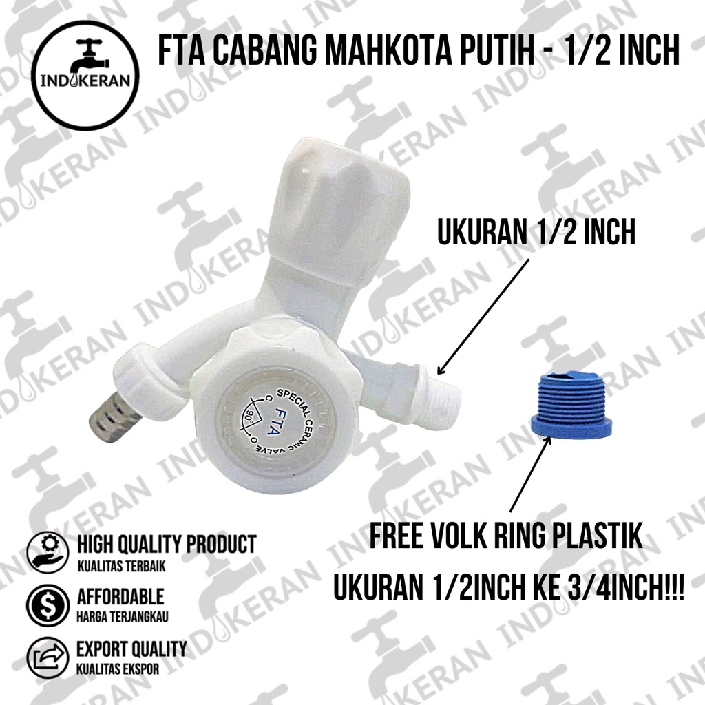 INDOKERAN - Kran Shower Mandi Cabang Bulat Putih - 1/2 dan 3/4 Inch - High Quality