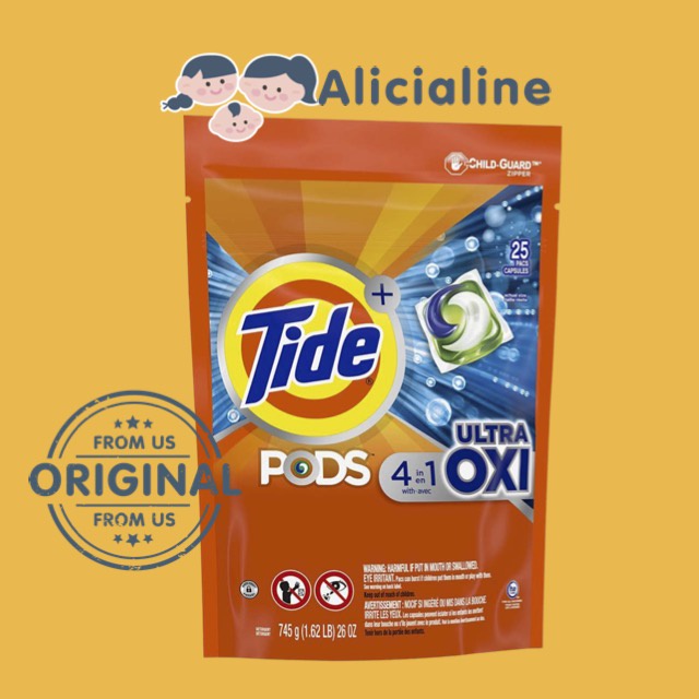 Tide Pods 4-in-1 Ultra Oxi Liquid Detergent 25 Pods Sabun Cuci Pakaian