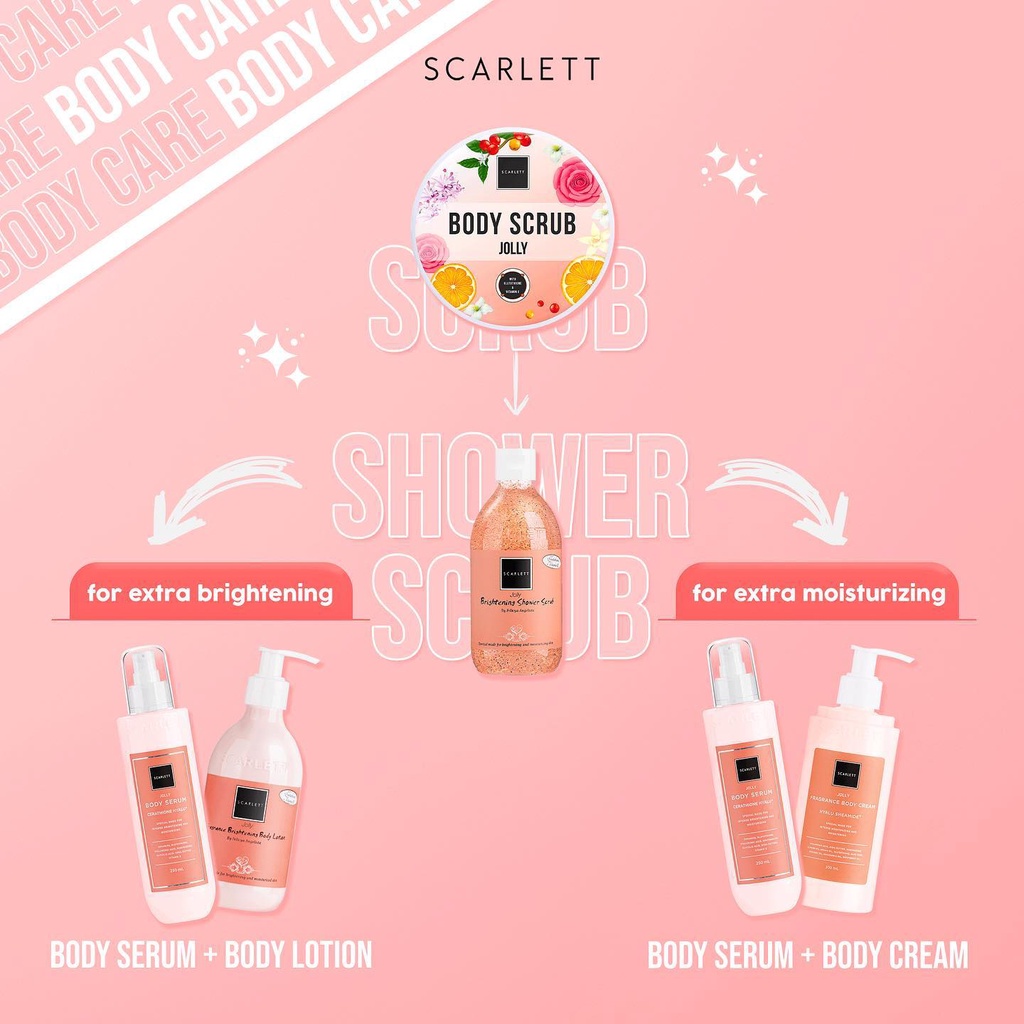 Scarlett Whitening Jolly Series (Lotion,  Body Cream, Body Serum, Body Scrub)