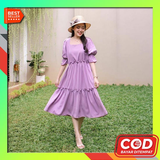 Dress Brokat Pesta Longdress Lace Wanita Elegan Baju Gaun Malam Perempuan Gereja Natal Acara Formal 