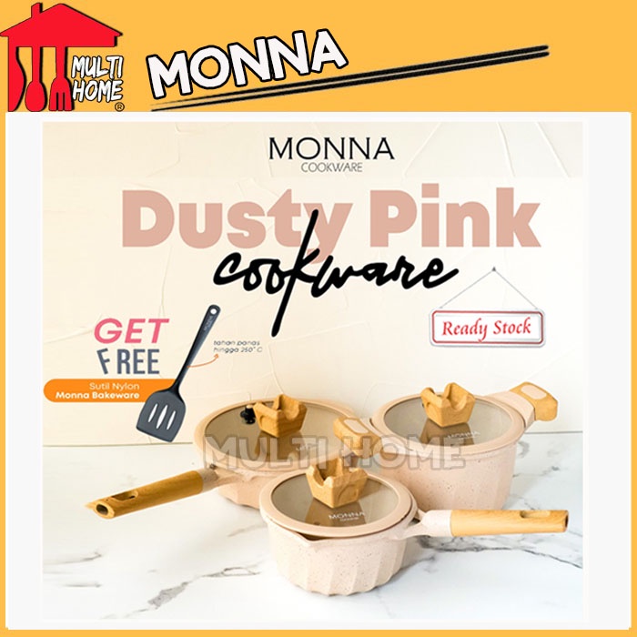 Panci Set Dusty Pink Monna Cookware / Wajan / Panci Monna Free Sutil