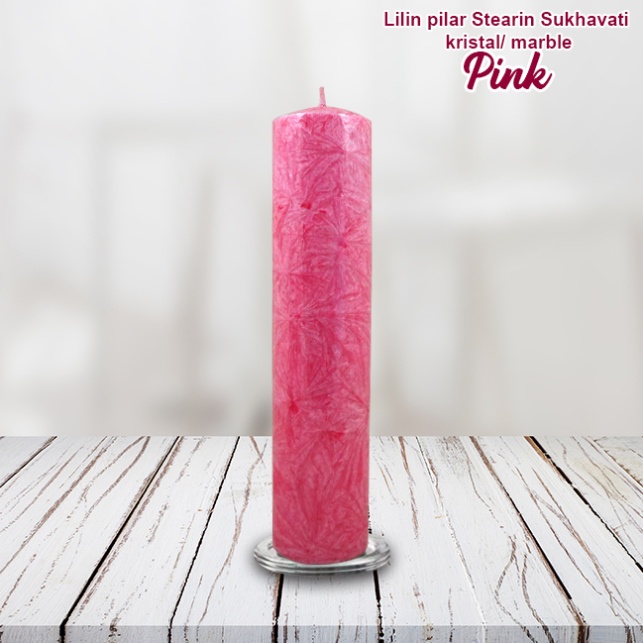 Lilin Pink Stearin Palm Candle Marble Kristal Sukhavati Serbaguna 20 cm