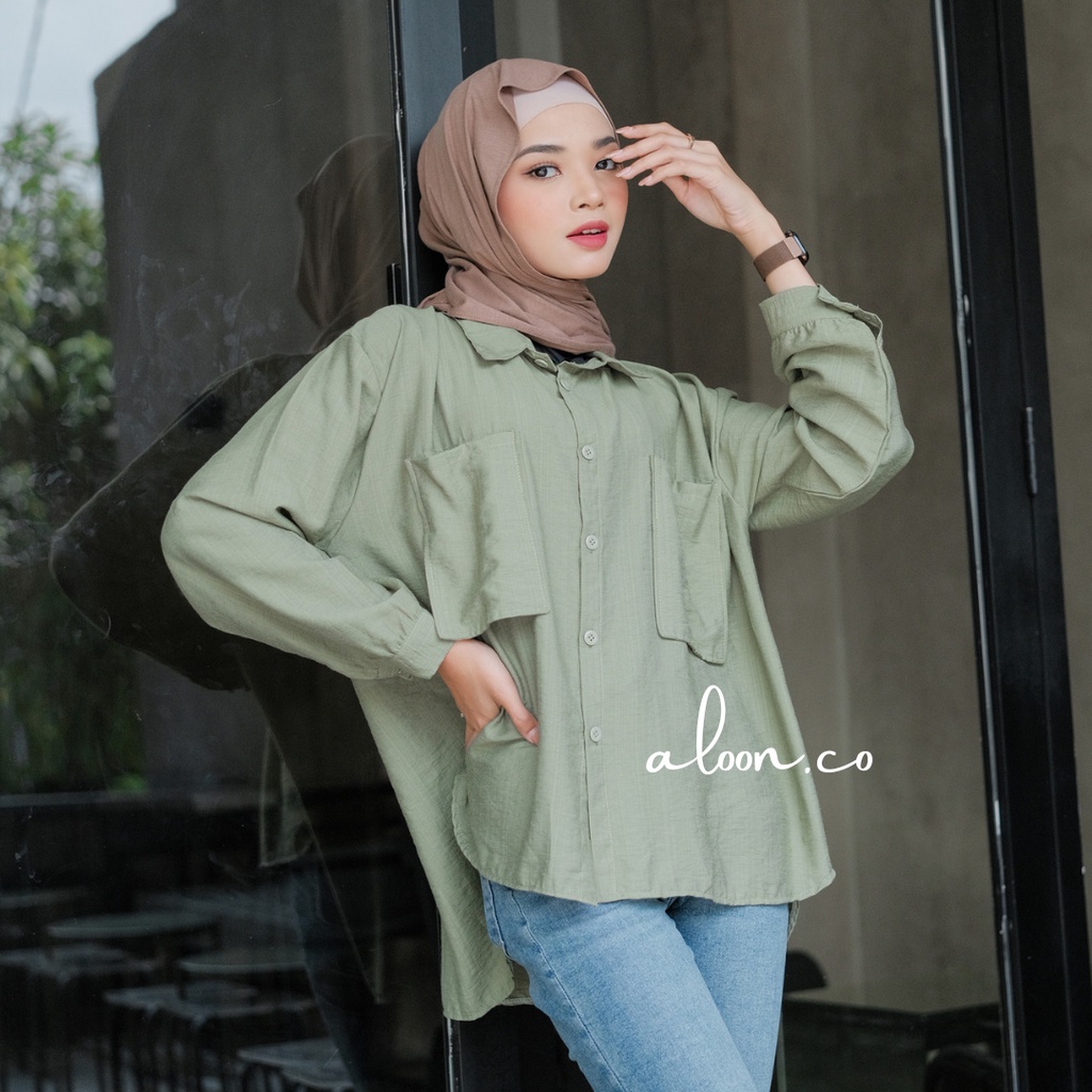 Gwen Kemeja Oversize Linen Pocket – Atasan Kemeja Wanita Shirt Linen Oversize