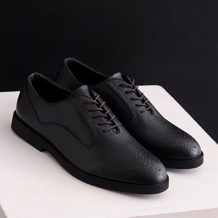 CERBERUS BLACK - Sepatu Pantofel Formal Oxford Pria Kerja Kantor Casual Sepatu Pantopel Hitam Tali Original