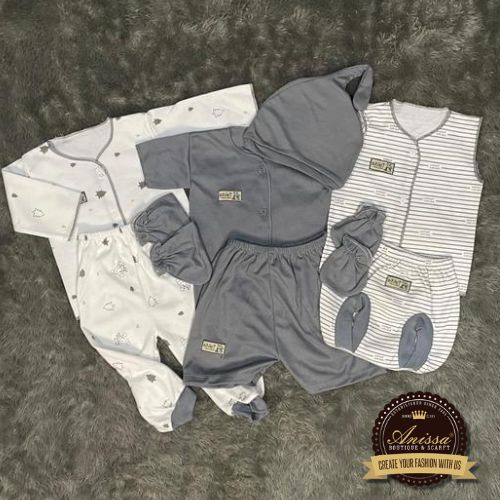 Paket 18 pcs Lengkap Hemat Kelahiran Baju Bayi Baru Lahir Premium Motif Printing Seri Abu