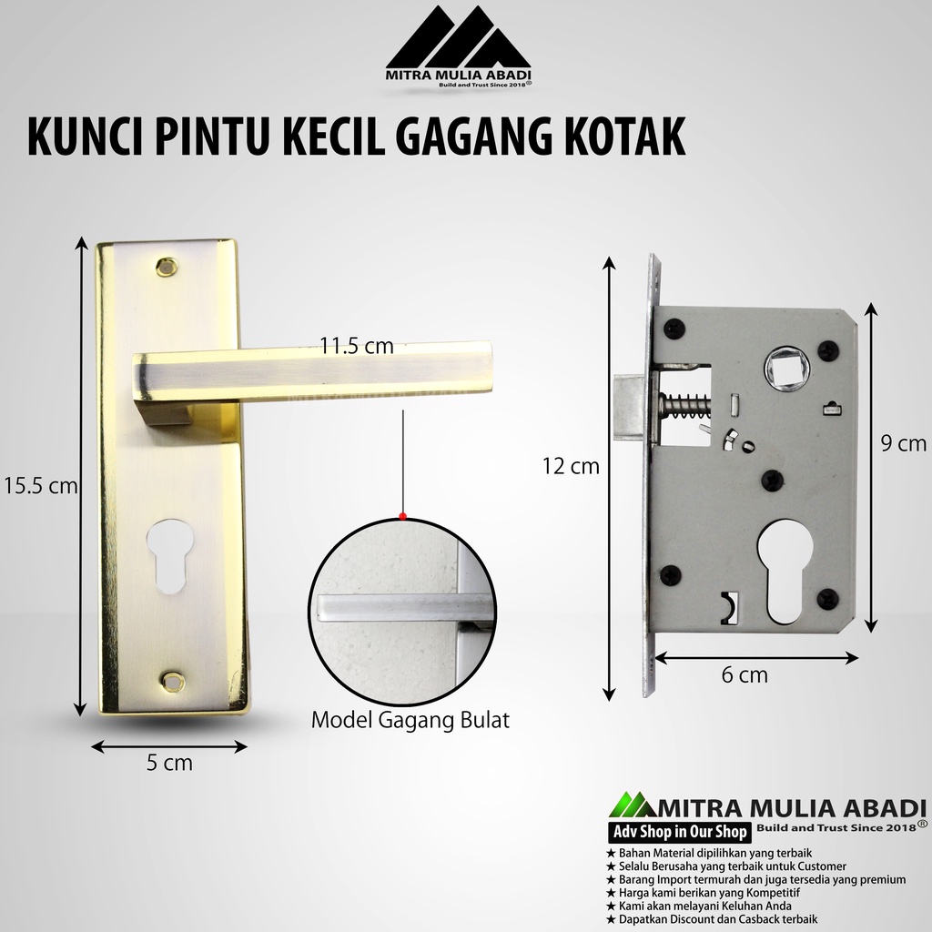 Kunci Pintu Rumah set Kecil 15cm Gagang Pintu Kunci