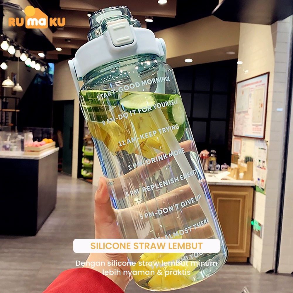 Rumaku Botol Minum Motivasi 2 Liter Bening BPA FREE Gratis Stiker
