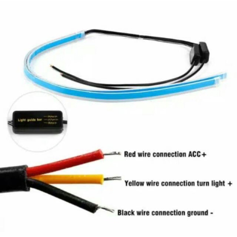 lampu Alis LED slim alis DRL fleksibel waterproof 12v 60cm 30cm 2 mode running mobil motor warna Ice blue