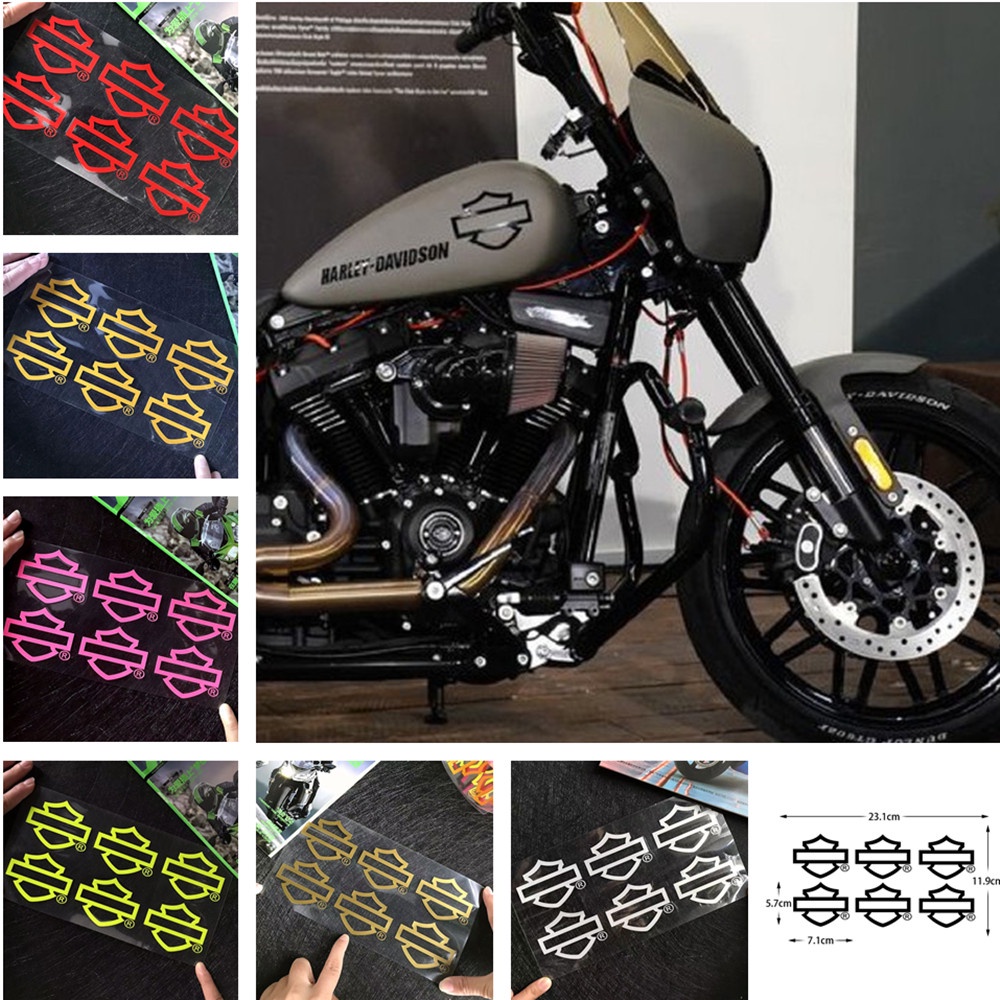 6 Pcs Sticker Reflektor Dekorasi Tangki Bensin Motor Harley Davidson Dyna Street Bob Rider XL 883 Electra Glide Road King