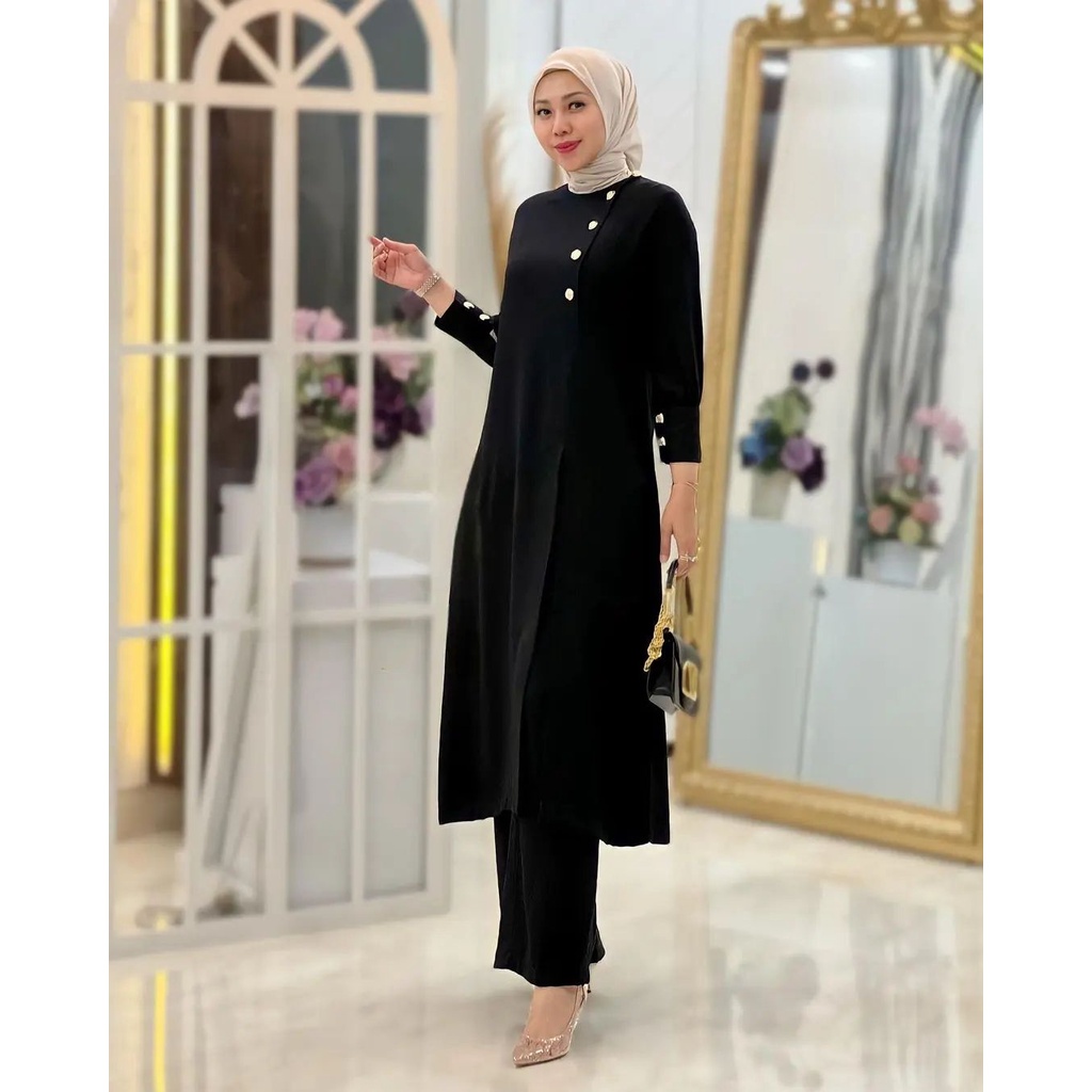 GAMIS STORE - Adeline Set Setelan 2in1 Baju Muslim Wanita Matt Cringkle Polos Basic Premium