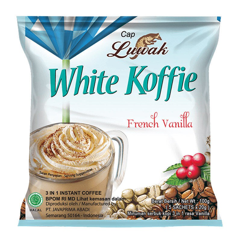 

Kopi Luwak White Koffie French Vanilla 20G 1 Renceng Isi 10 Sachet