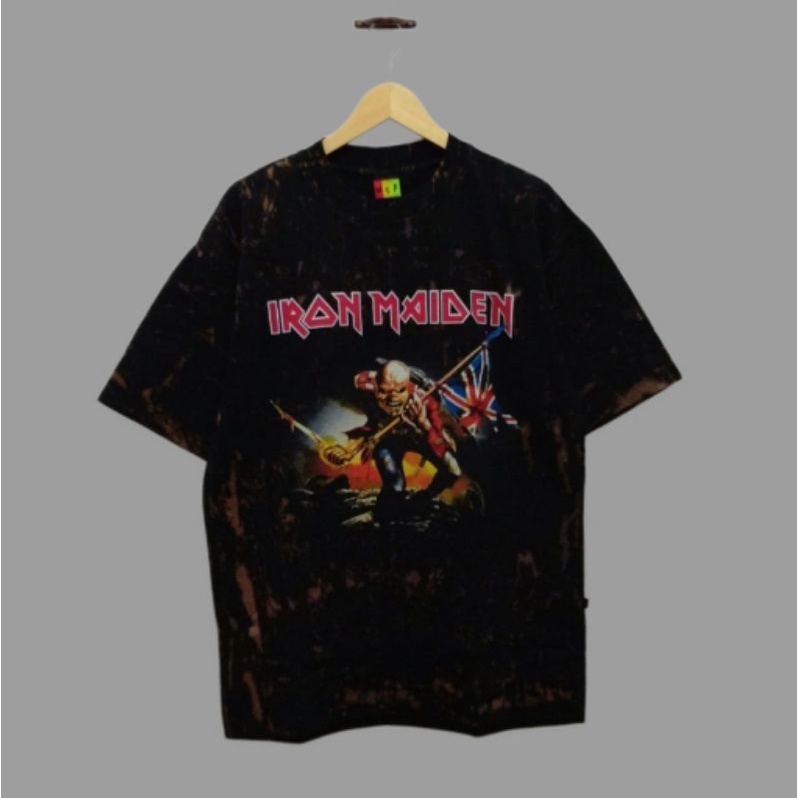 Kaos Baju Band Iron Maiden Trooper Tshirt Tie Dye Oversize Black