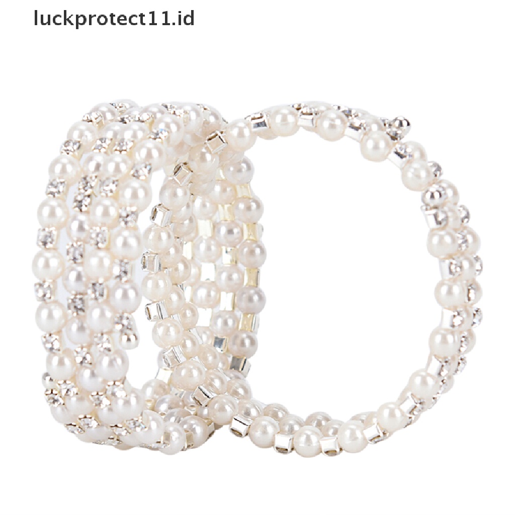 Gelang Bangle Cuff Elastis Multilayer Hias Kristal Mutiara
