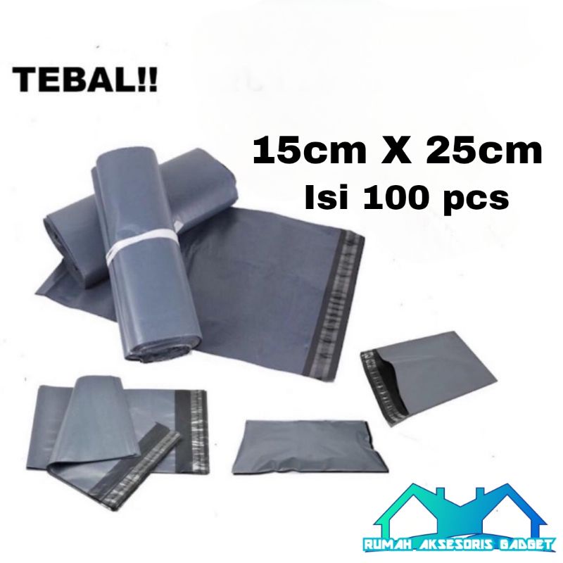 Plastik packing polimeiler import murah abu grey tebal perekat lem ukuran 15 x 25 bungkus amplop polymeiler