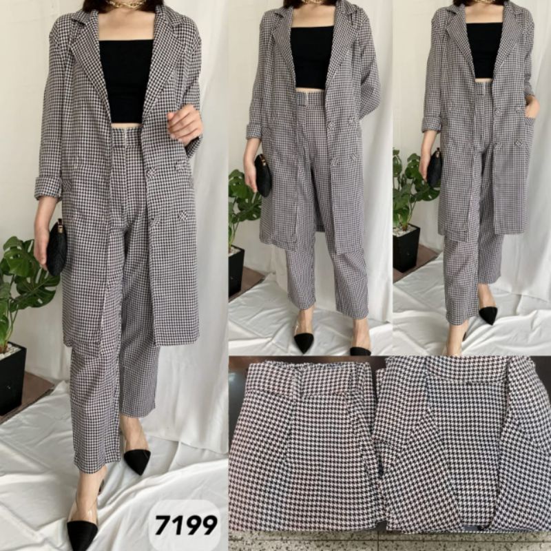 blazer wanita set kotak-kotak 6002A / setelan blazer wanita