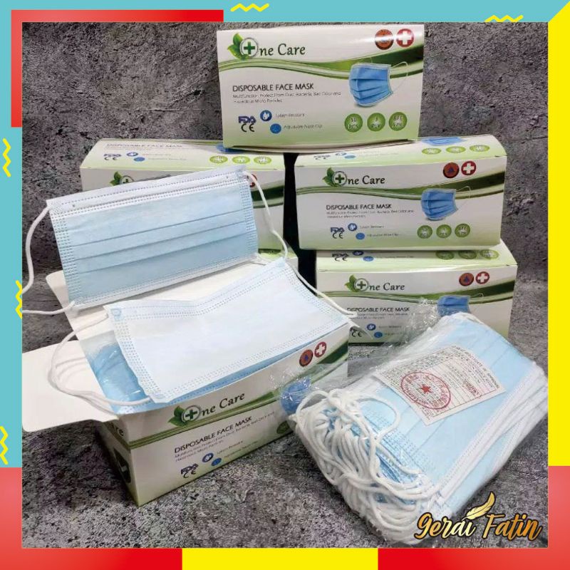 MASKER NE CARE 3 PLY 1 BOX ISI 50 PCS MASKER EARLOPP DISPOSABLE FACE MASK