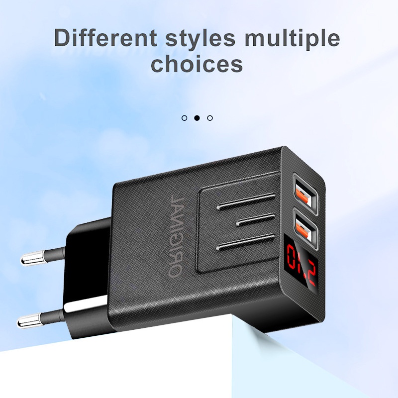 Adapter Charger 2 Port USB Tipe-C Fast Charging Display LED Untuk Iphone / Android