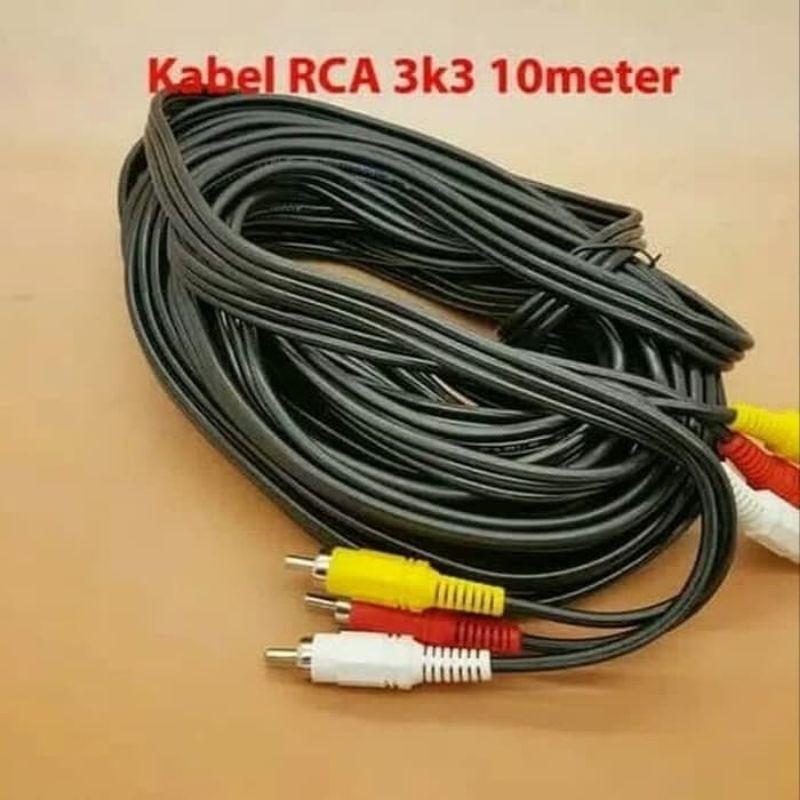 Kabel rca audio video 3-3 10 meter/ jack rca av 3-3 dari dvd ke tv Hitam