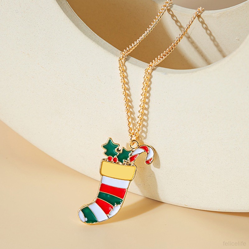 Kalung Dengan Liontin Kartun Rusa Snowman Bell Natal