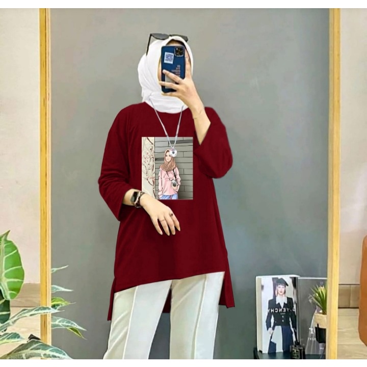 JOSJOLI_STORE/Tunik Hijab Photografer dan Sakura/Atasan Wanita Dewasa Lengan Panjang/Fit XXL