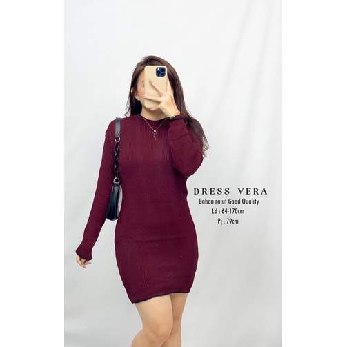 MDLV ~ DRESS VERA RAJUT DRESS BODYCON DRESS RAJUT LENGAN PANJANG FASHION WANITA