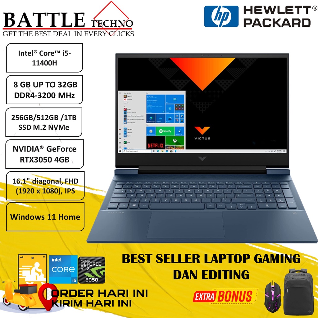 Laptop Gaming Hp Victus 15 AMD Ryzen 5 7535HS 32GB 1TB Ssd FHD IPS 144Hz Backlit Windows 11 Black