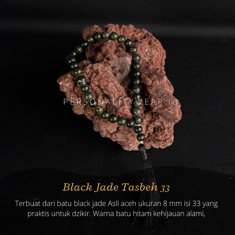 Tasbih Batu Alam Akik Giok Hitam Black Jade Aceh ASLI Original 33 Butir