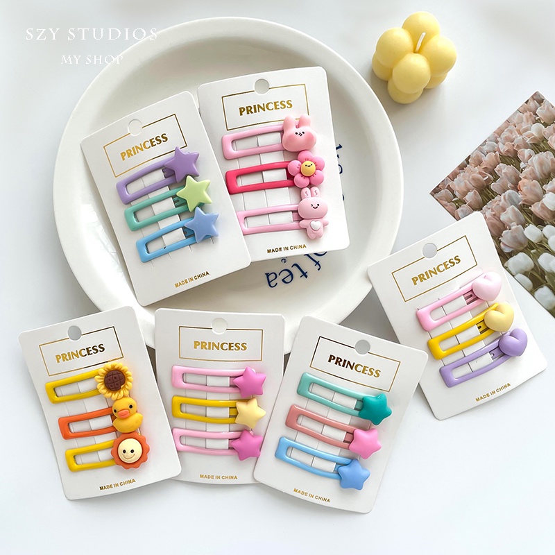 3 Set Jepit Rambut Poni Samping Warna Permen Untuk Anak Perempuan