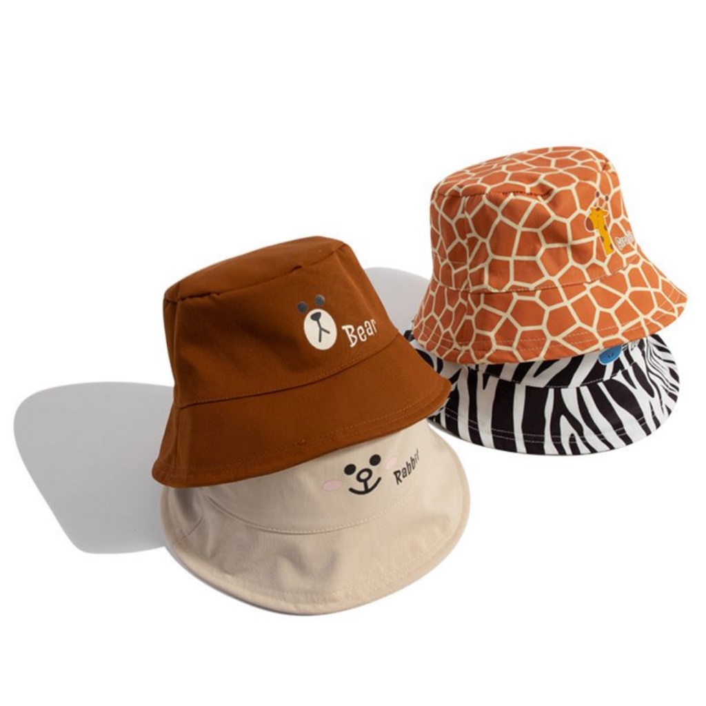 READY STOK!!! topi bucket hat anak unisex motif ANIMAL lucu import premium / topi bayi usia 1-5 tahun / brownieground