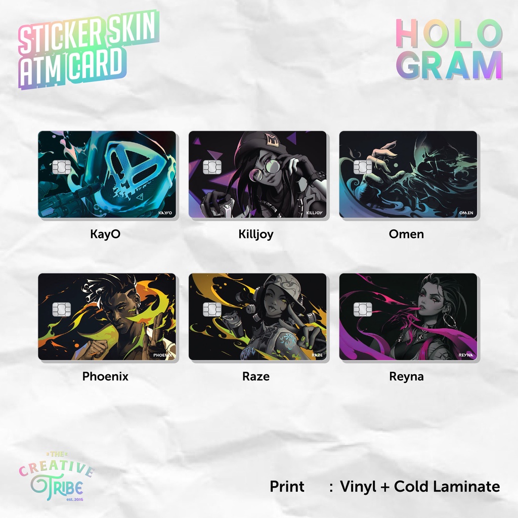 

Valorant - Sticker Skin Card HOLOGRAM - KayO Killjoy Omen Phoenix Raze Reyna Vinyl ATM Debit Credit Etoll