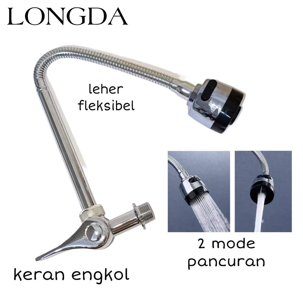 KERAN LEHER ANGSA KRAN CUCI PIRING FLEXIBEL 2 MODE PANCURAN SATU SET ORIGINAL LONGDA