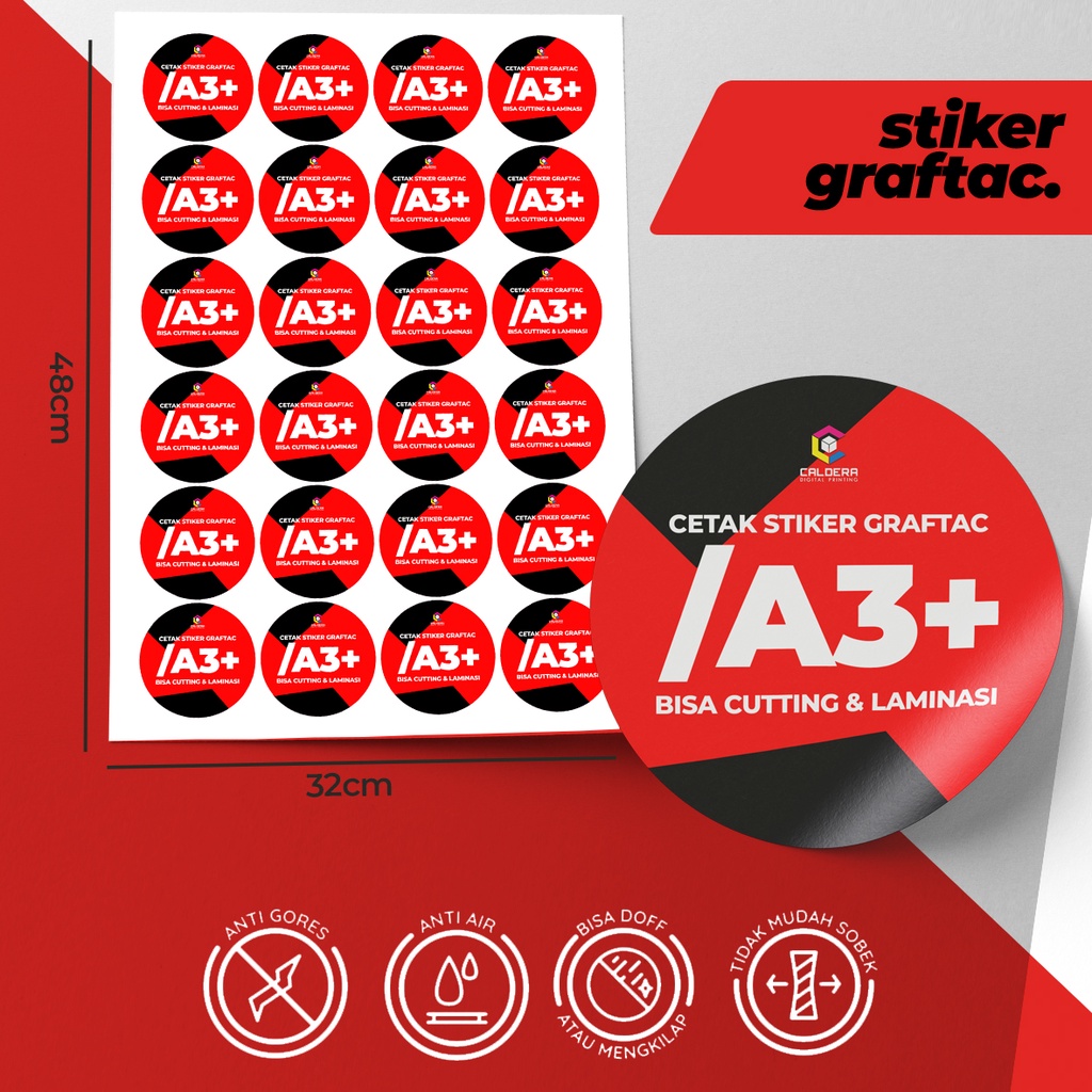 

Cetak / Print Stiker Label Graftac Custom per A3+ bisa Kiss Cut & Laminasi - Custom Sticker Print - CALDERA DIGITAL PRINTING