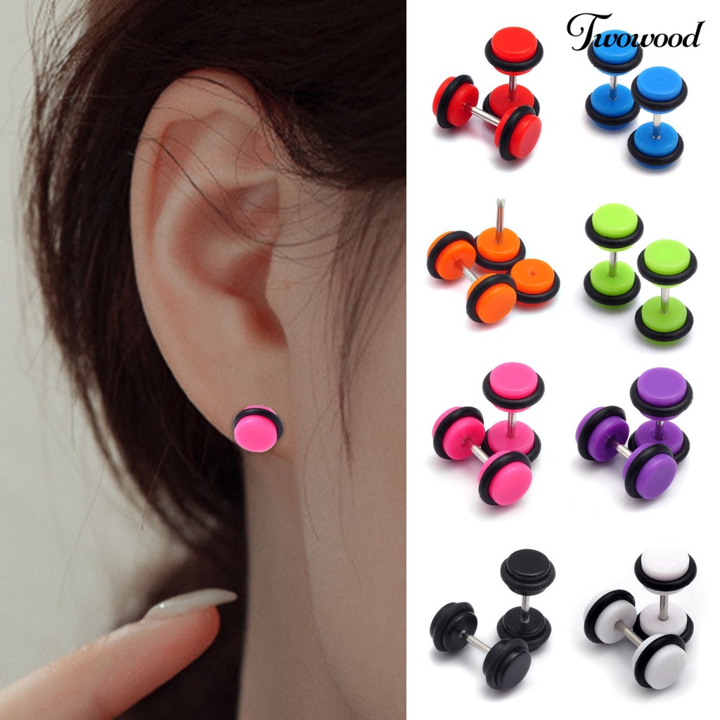 1 Pc Anting Stud Mini Bentuk Bulat Barbel Geometris Anti Pudar Untuk Wanita