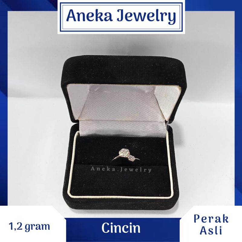 Cincin Bunga Mata2, Perak 925, Sepuh Emas Putih