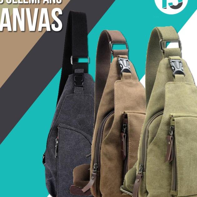 Tas Selempang Pria Kanvas / Sling Bag / Slempang Bodypack Canvas - Abu-abu Muda